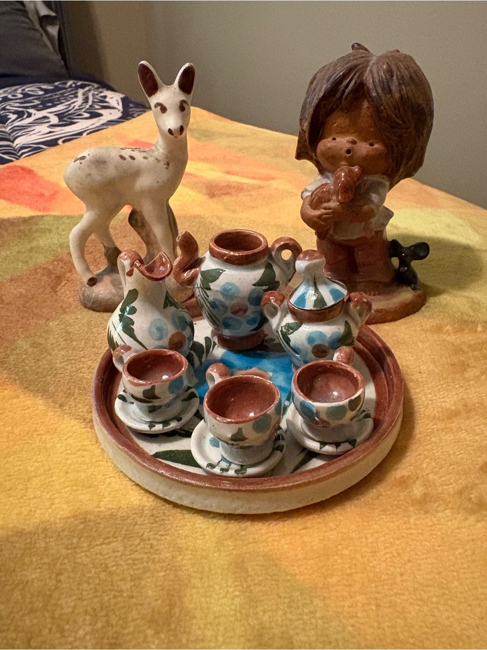 Pottery mini tea set, Child and Deer